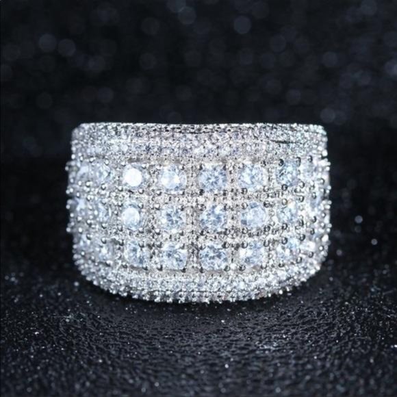 NEW 925 SILVER ROUND DIAMOND PAVE WIDE RING - Picture 5 of 7